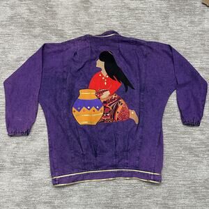 VTG Zax Jacket Women L Purple Acid Wash Southwestern Studded Embellished 80s 90s